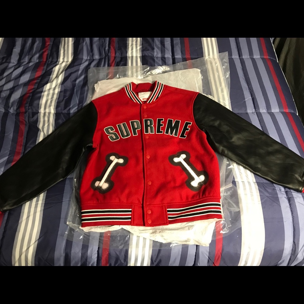 Supreme bone varsity jacket